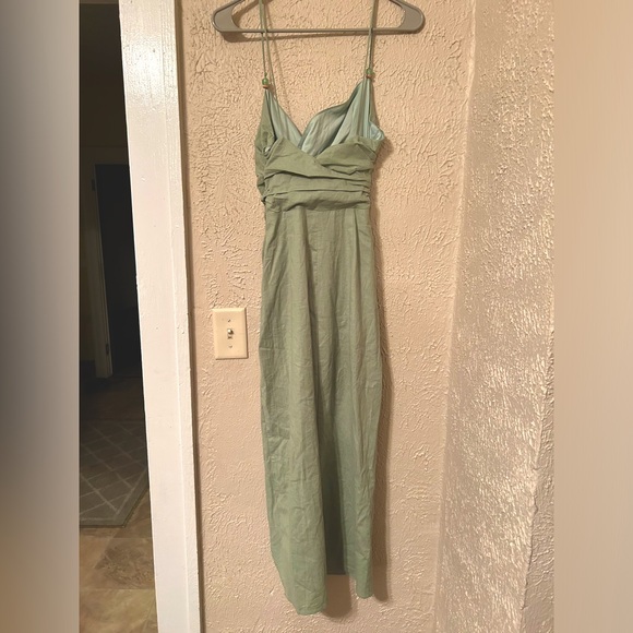Zara Ruched Linen Blend Midi Dress Sea Green Size XS - Picture 8 of 11